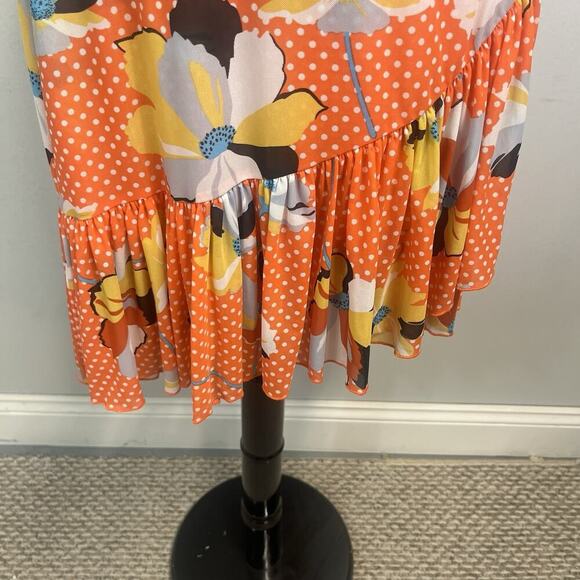 CABI Skirt size Extra Small Orange Yellow Floral Knee Wrap Ruffle Wedding Cruise - Picture 4 of 9